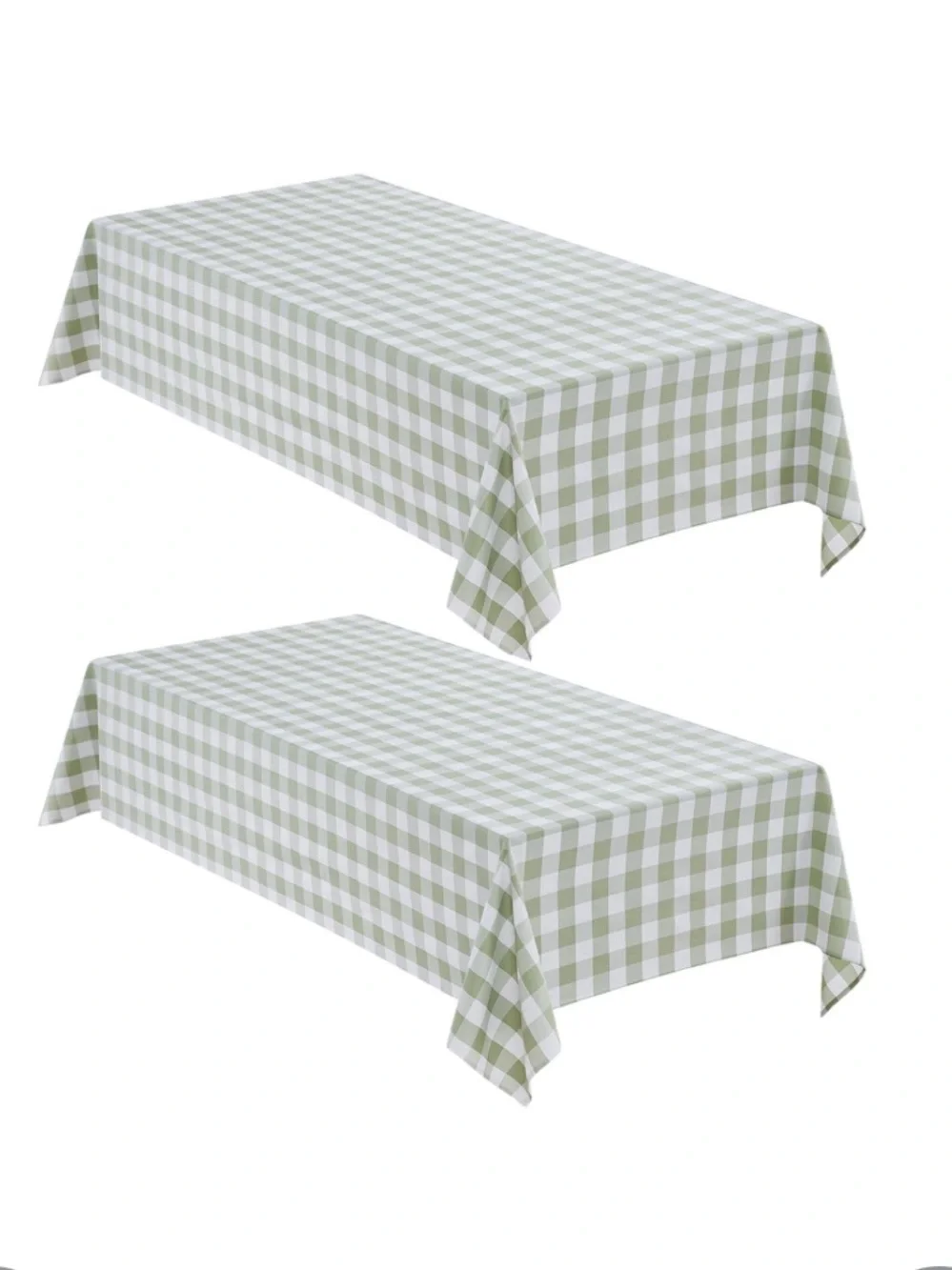 Gingham Tablecloth Heavy-Duty Polyester Rectangular Sage Green & White  (2-Pack)